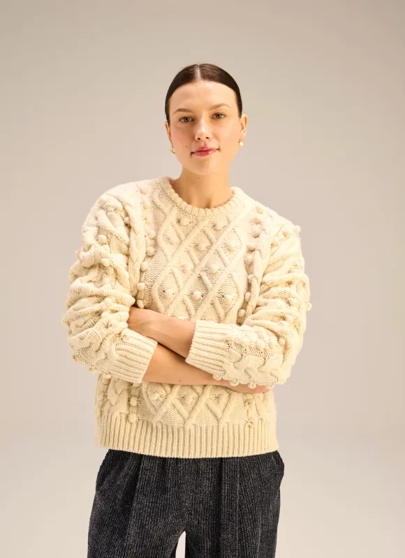 Sweter z wełny merino ze splotem o pudełkowym kroju ecru - Dina sold by Le Brand