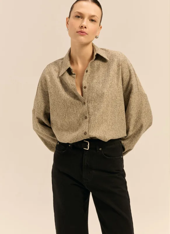 Koszula oversize w beżową jodełkę - Alessi sold by Le Brand