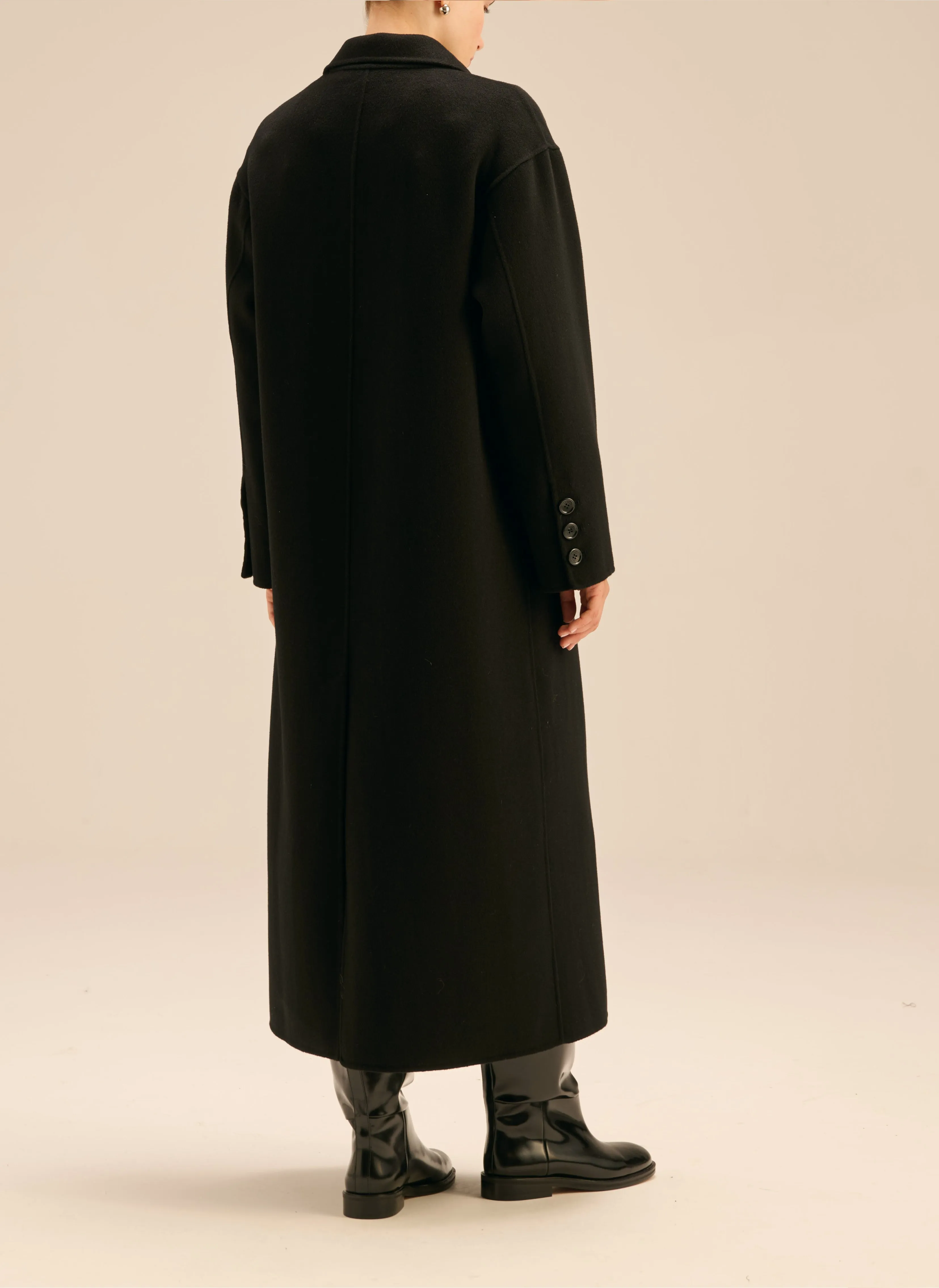 Płaszcz maxi z wełny dziewiczej z dwurzędowym zapięciem czarny - Joel sold by Le Brand product image thumbnail 4