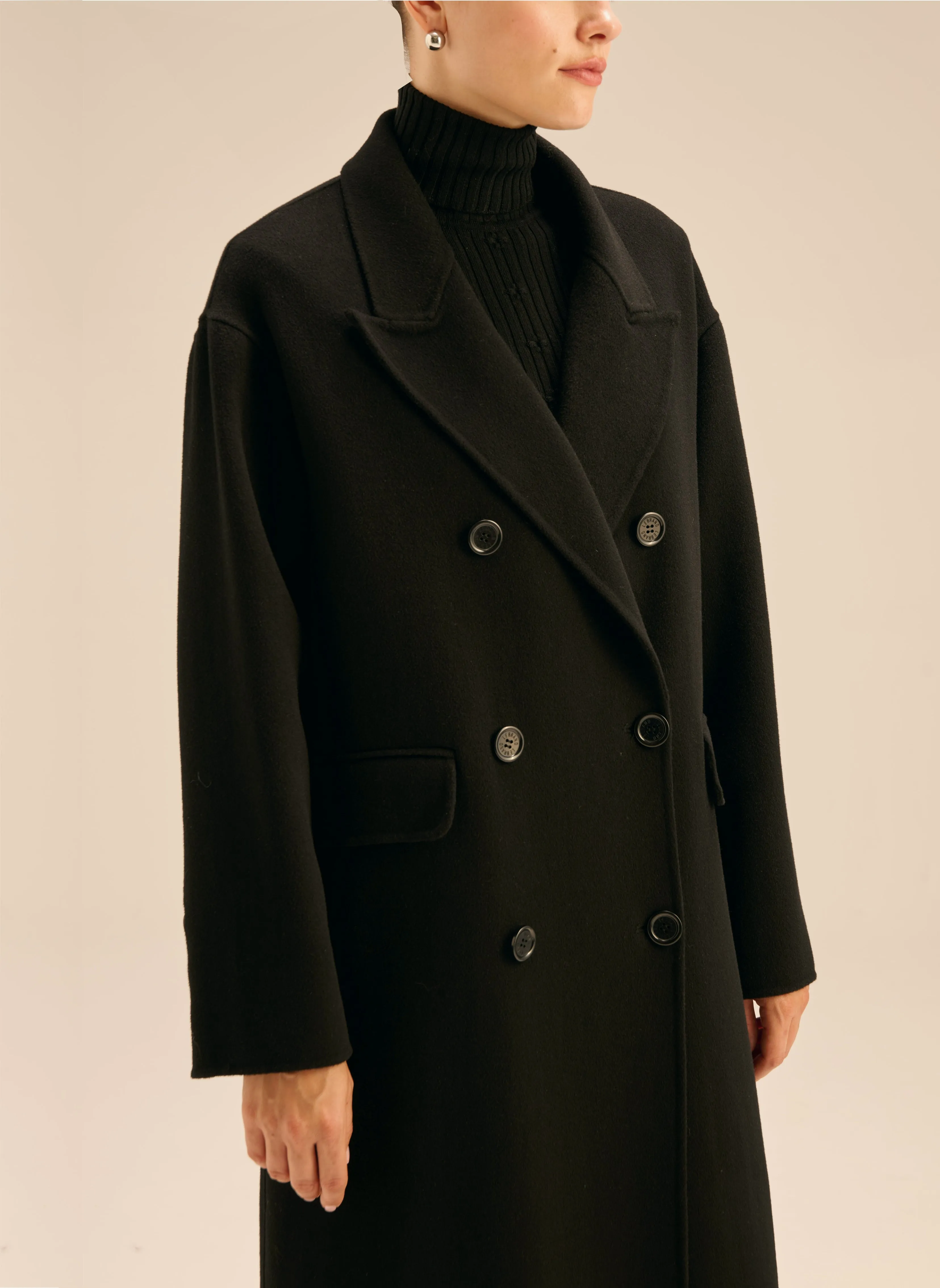 Płaszcz maxi z wełny dziewiczej z dwurzędowym zapięciem czarny - Joel sold by Le Brand product image thumbnail 2