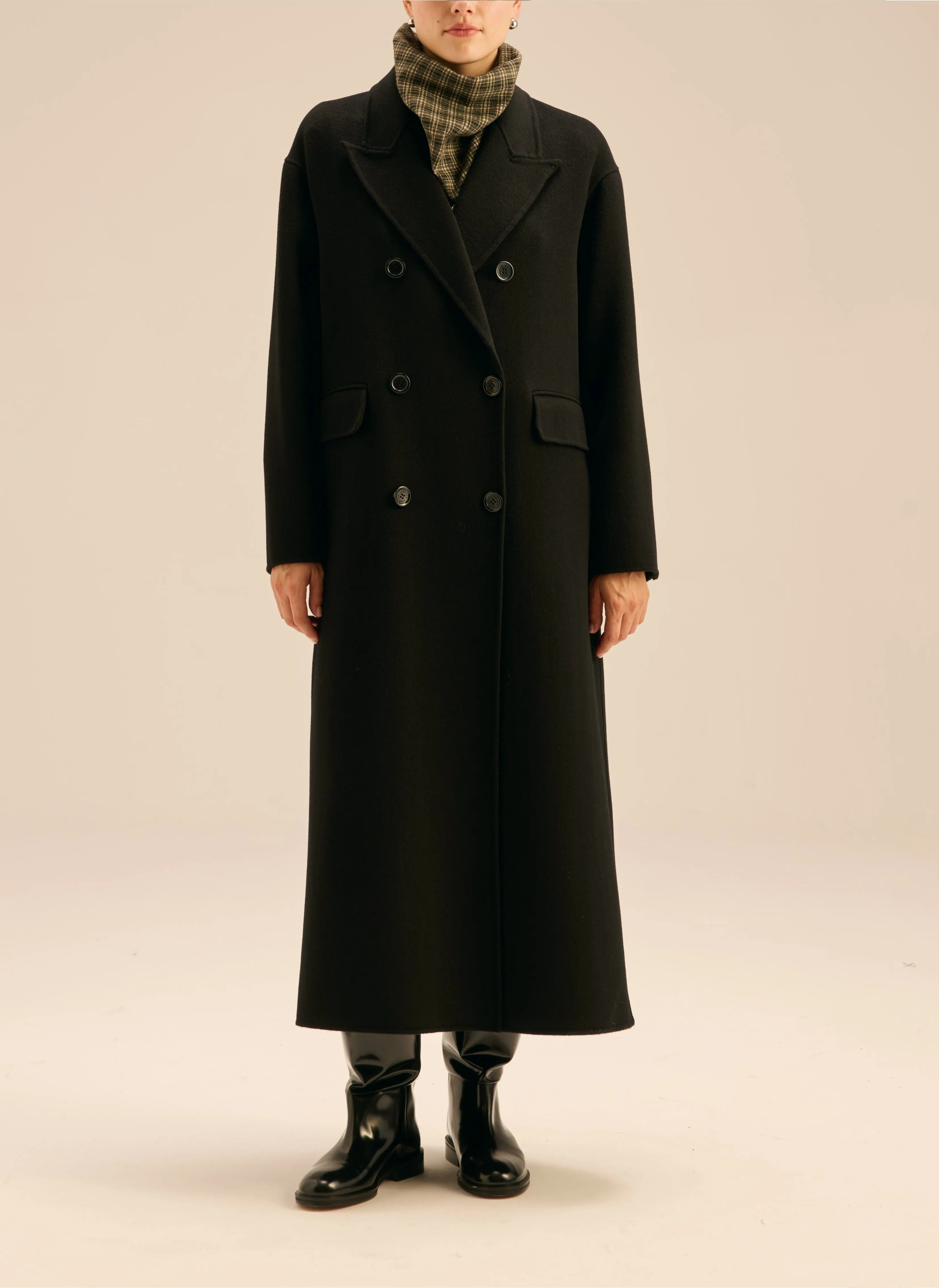 Płaszcz maxi z wełny dziewiczej z dwurzędowym zapięciem czarny - Joel sold by Le Brand product image thumbnail 5