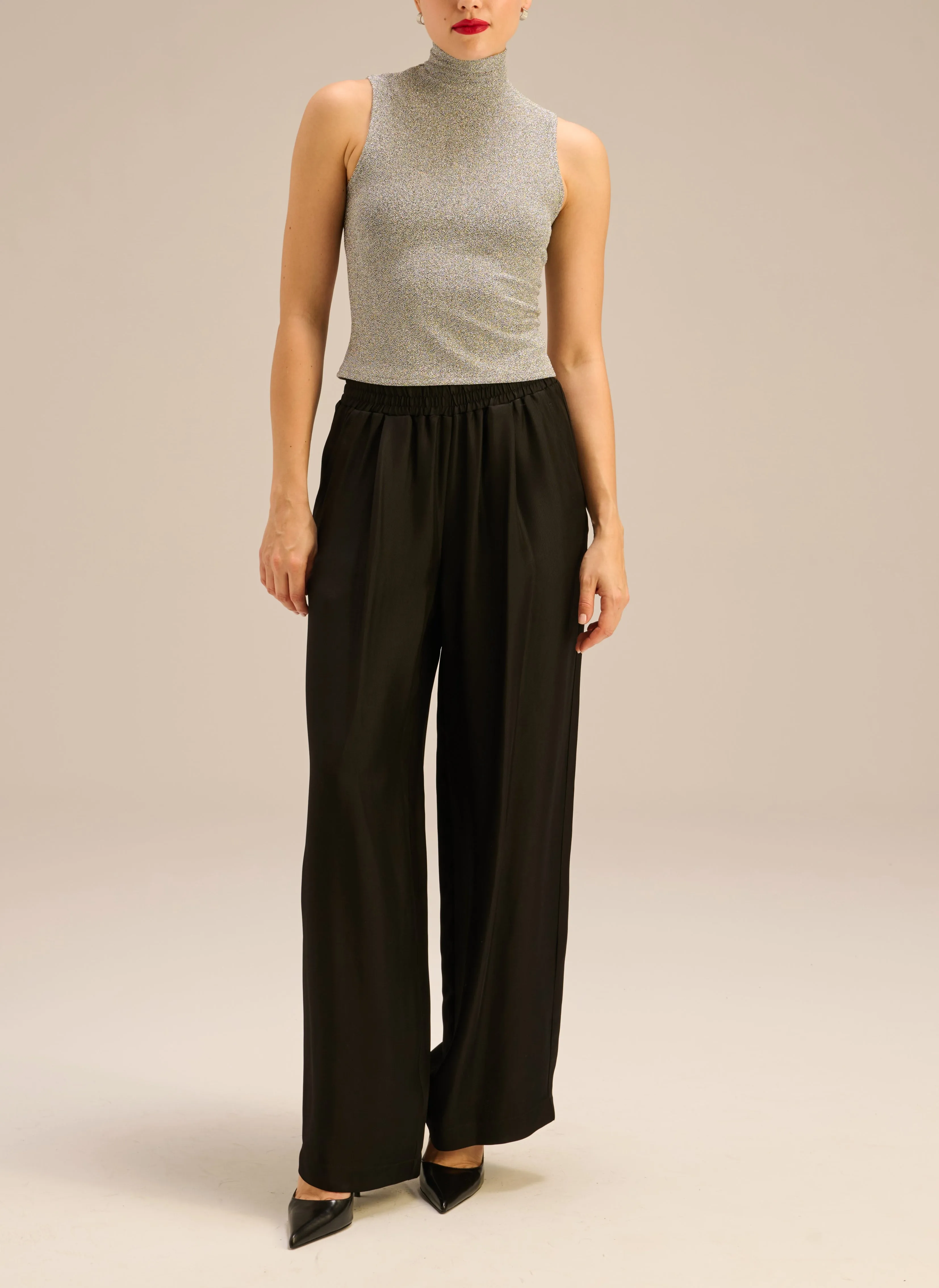 Spodnie z satyny w kolorze czarnym z elastycznym pasem - Franco sold by Le Brand product image thumbnail 2