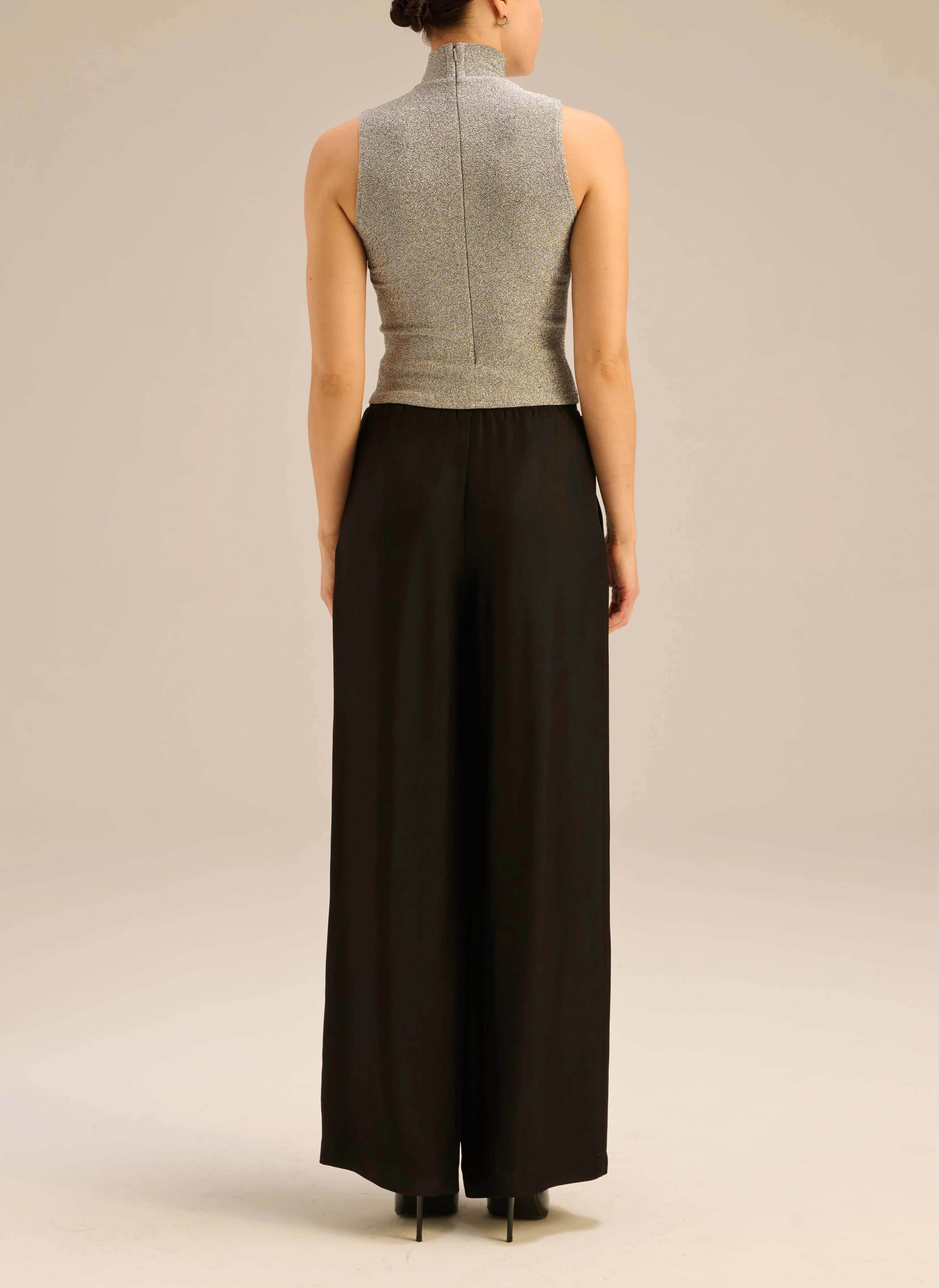 Spodnie z satyny w kolorze czarnym z elastycznym pasem - Franco sold by Le Brand product image thumbnail 3