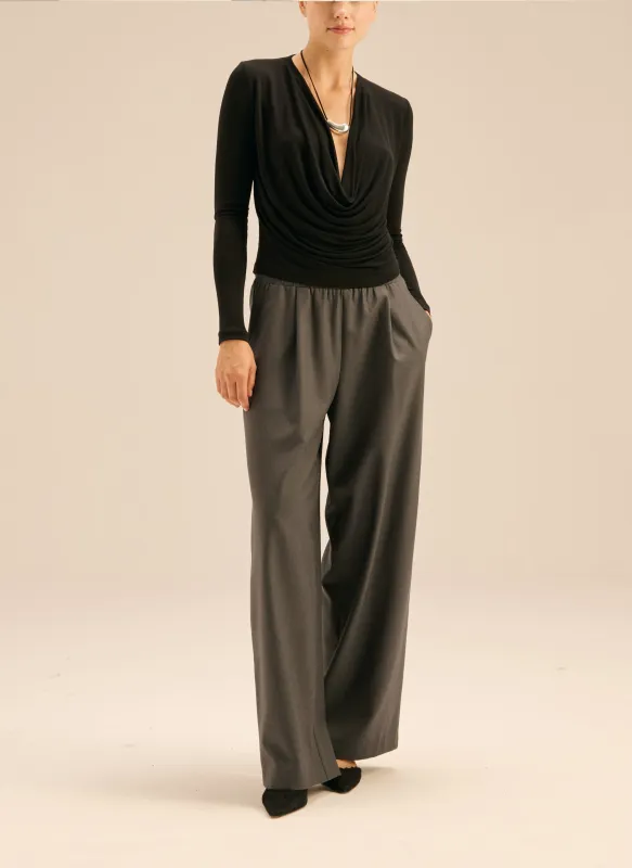 Spodnie z wełny z szeroką nogawką w kolorze szarym - Franco sold by Le Brand