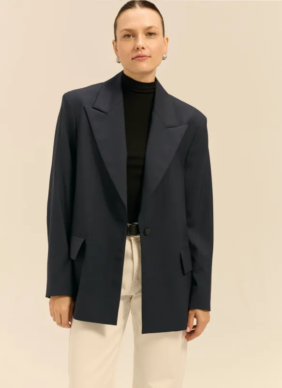 Marynarka z wełny dziewiczej w granatowym kolorze o kroju oversize - Cate sold by Le Brand
