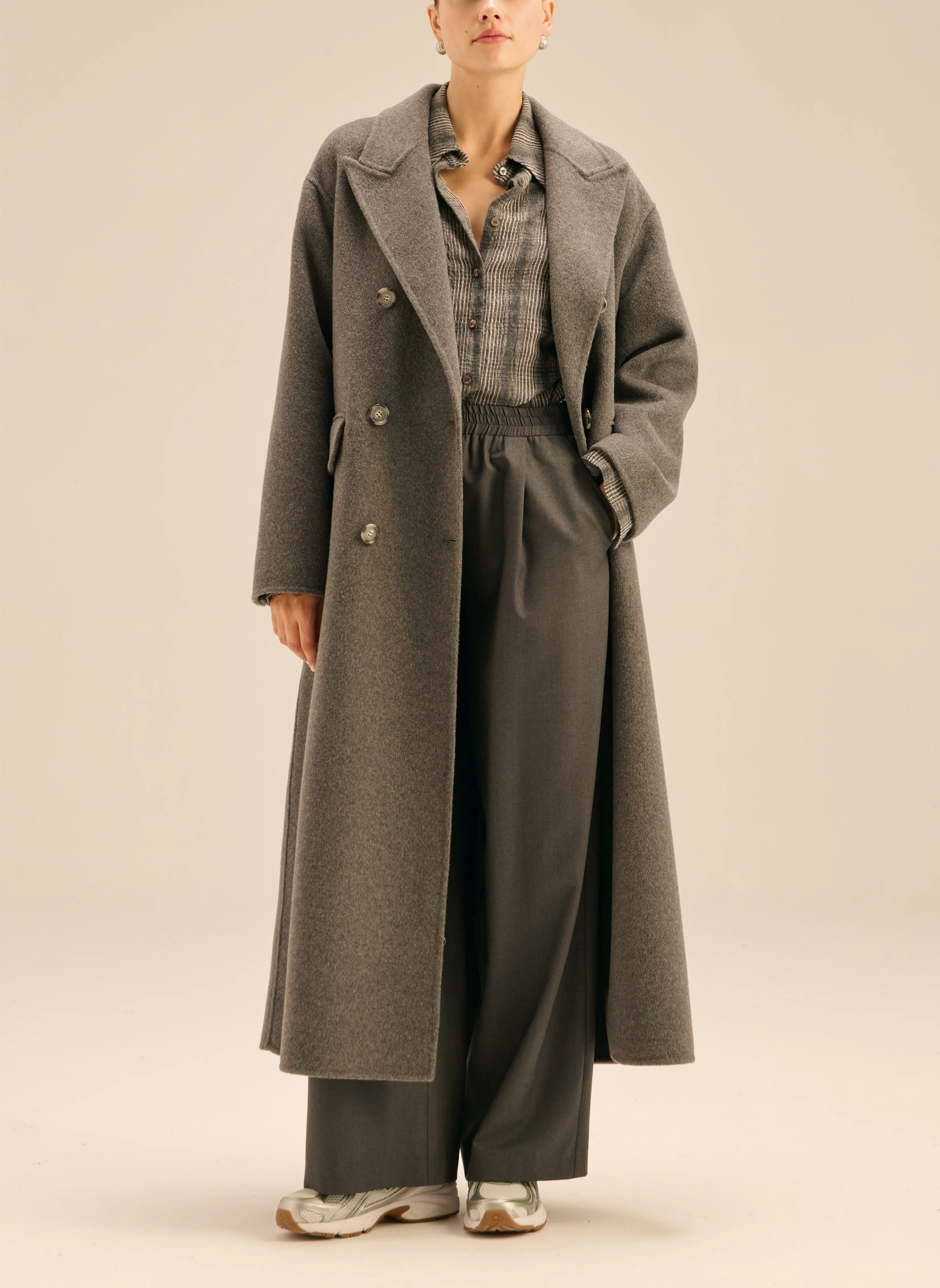 Płaszcz maxi z wełny dziewiczej z dwurzędowym zapięciem szary - Joel sold by Le Brand product image thumbnail 3