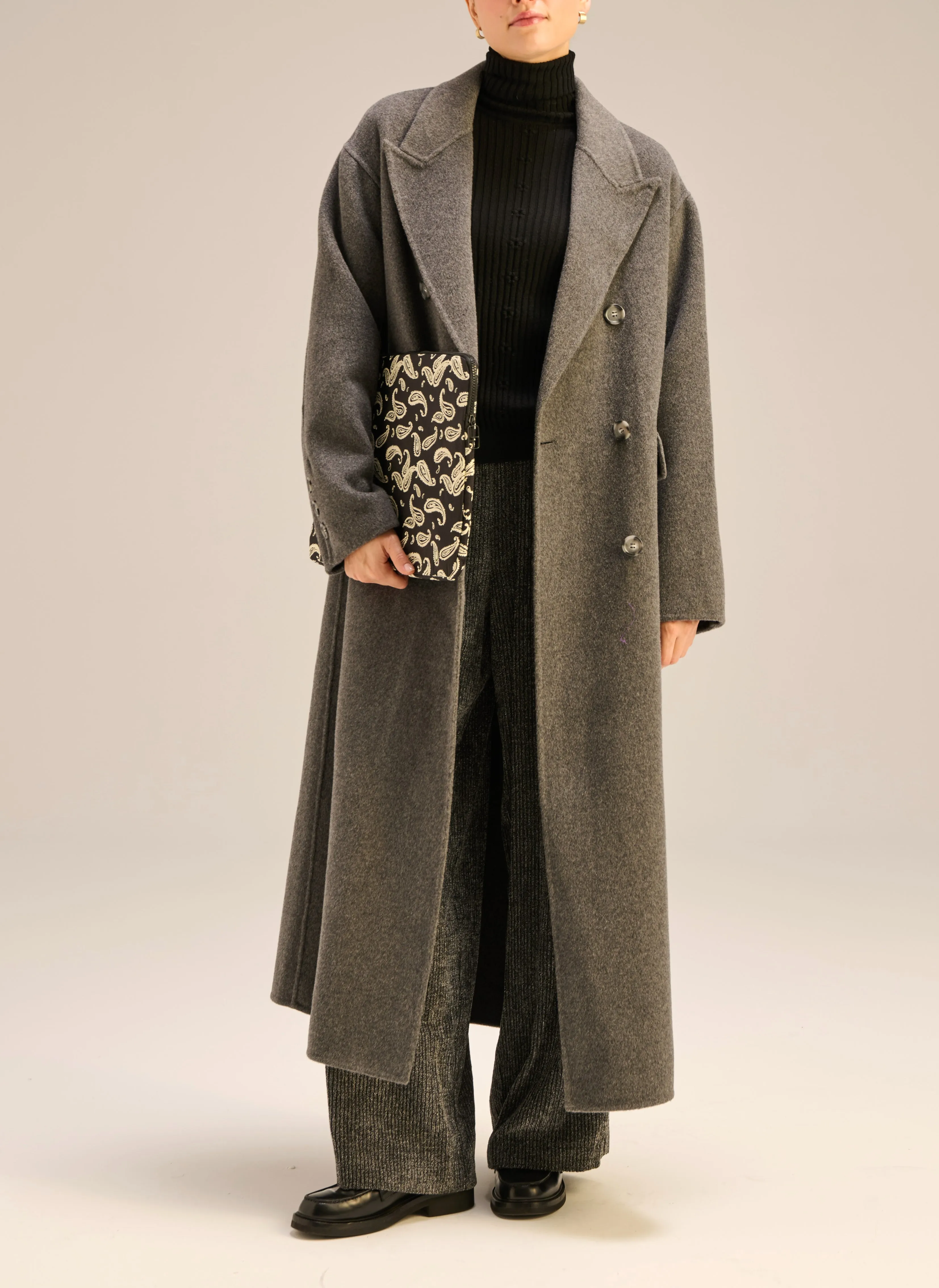 Płaszcz maxi z wełny dziewiczej z dwurzędowym zapięciem szary - Joel sold by Le Brand product image thumbnail 2