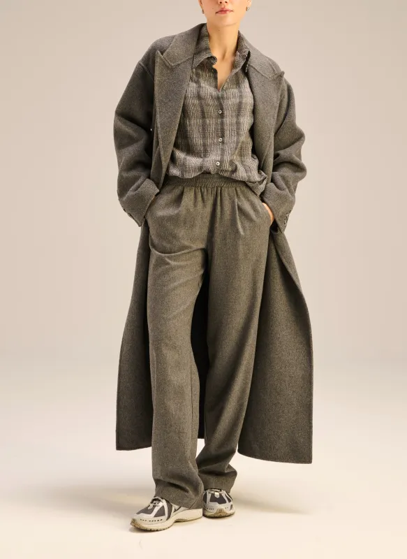 Płaszcz maxi z wełny dziewiczej z dwurzędowym zapięciem szary - Joel made by Le Brand