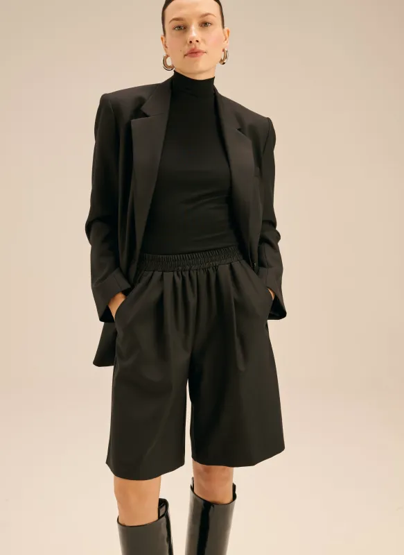 Bermudy wełniane z elastyczną talią w kolorze czarnym - Palermo sold by Le Brand