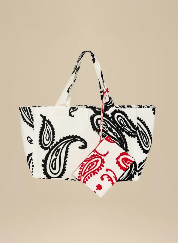 Torba typu shopper średniej wielkości biała we wzór - Capri mini sold by Le Brand