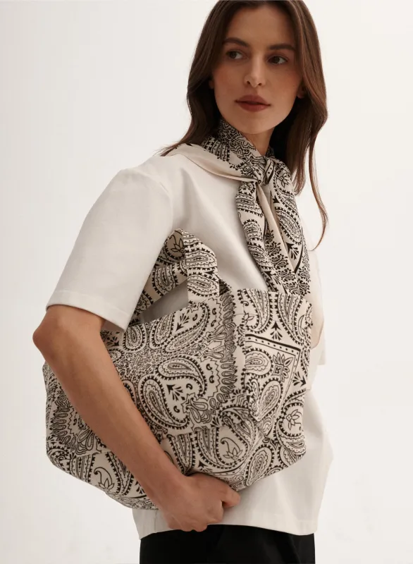 Torba mini typu shopper ecru z printem - Mia sold by Le Brand