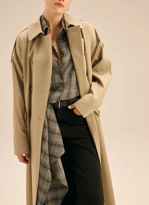 Płaszcz trencz maxi o kroju oversize beżowy - Este sold by Le Brand