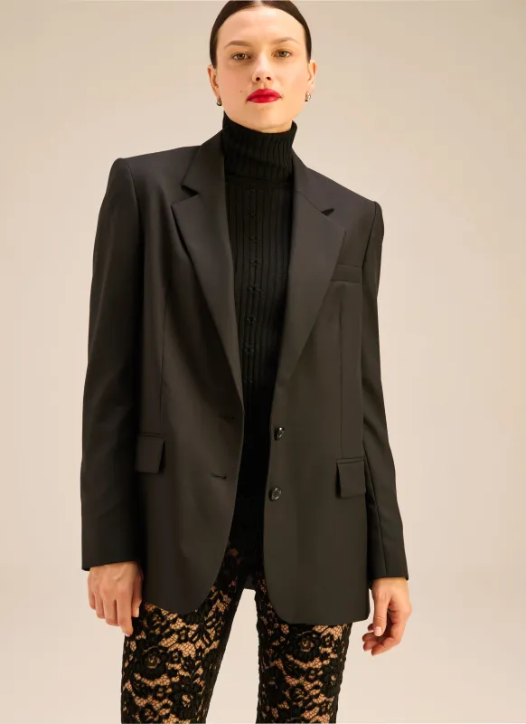 Marynarka z wełny w kolorze czarnym z szerokimi ramionami - Prat sold by Le Brand