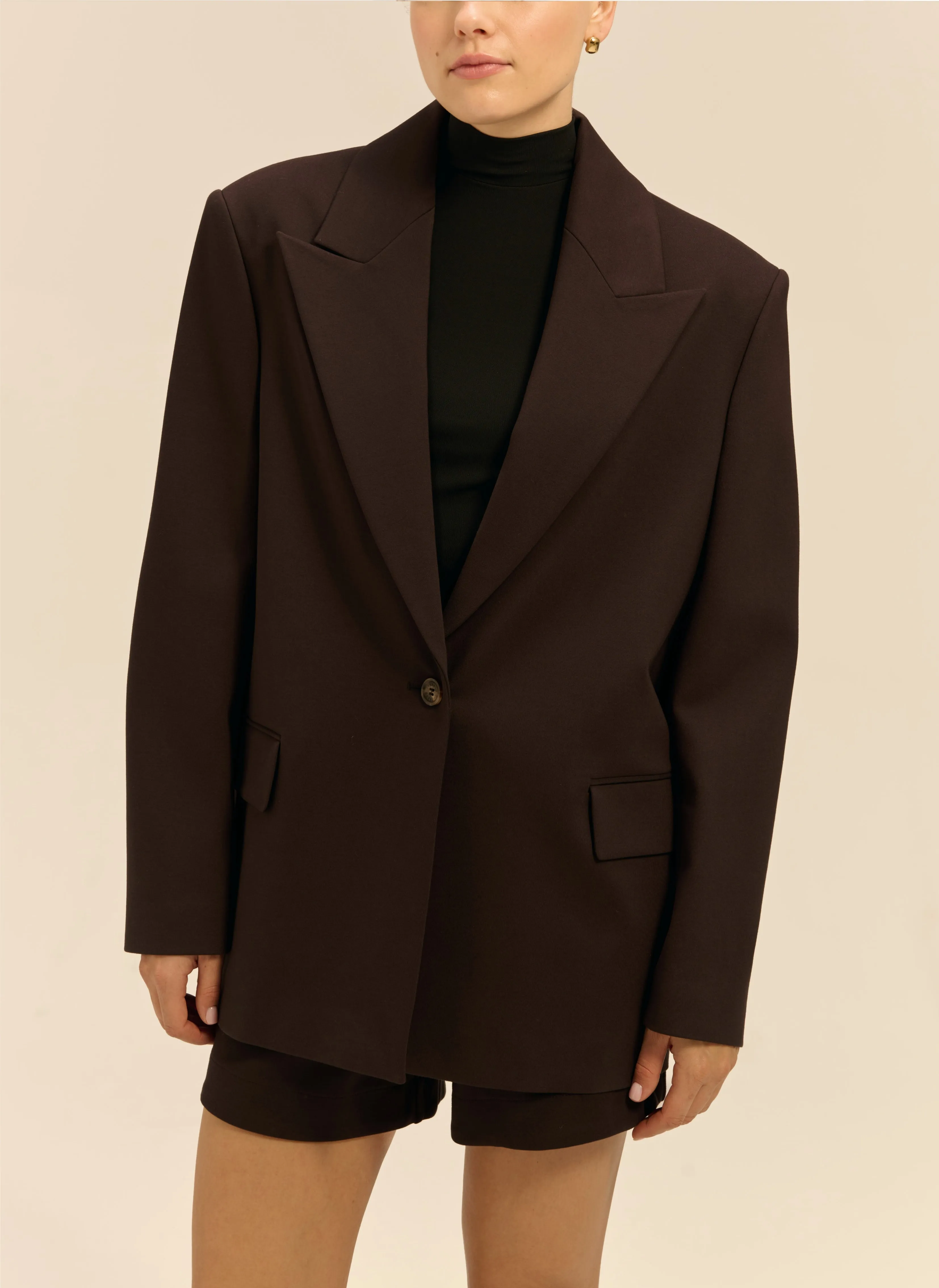 Marynarka z mięsistego jerseyu w kolorze brązowym o kroju oversize - Cate sold by Le Brand