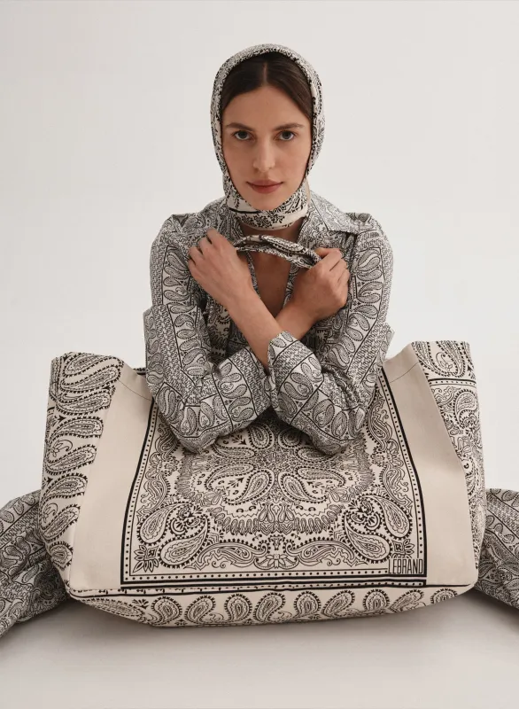 Torba typu shopper z bawełny w kolorze ecru - Capri sold by Le Brand