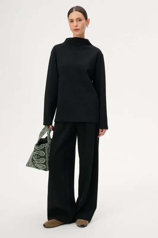 Spodnie z dresowej tkaniny z szeroką nogawką w czarnym kolorze - Franco sold by Le Brand