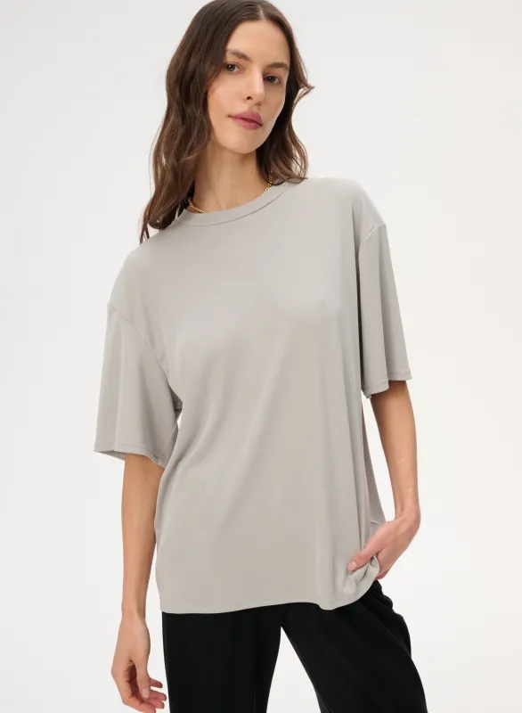 T-shirt z delikatnej dzianiny w kolorze szarym - Colin sold by Le Brand