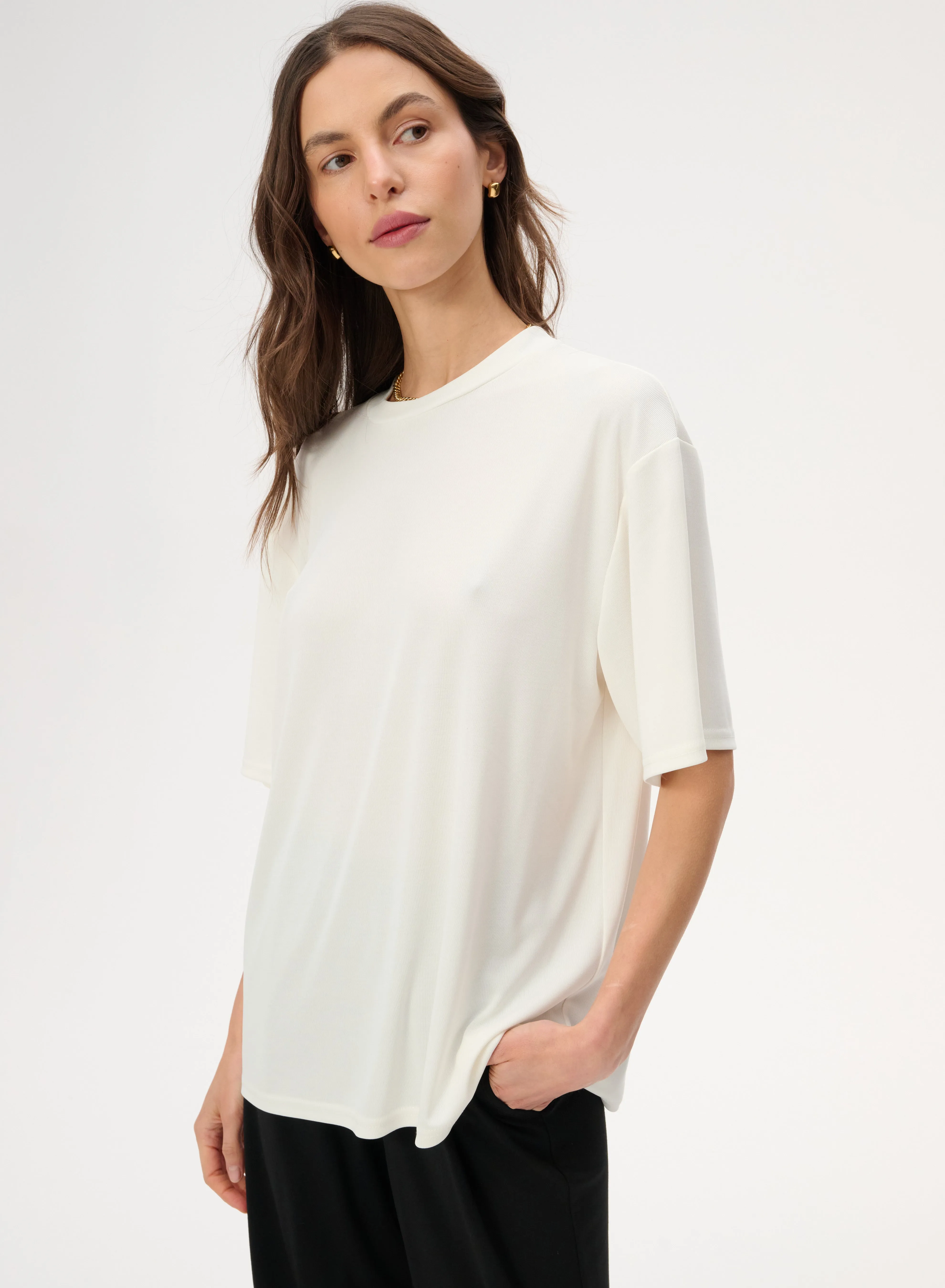 T-shirt z delikatnej dzianiny w kolorze ecru - Colin sold by Le Brand product image thumbnail 2