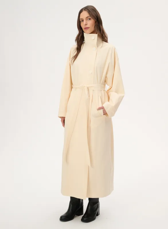 Płaszcz trencz maxi z ortalionu o kroju oversize w kolorze masełkowym - Ashley made by Le Brand