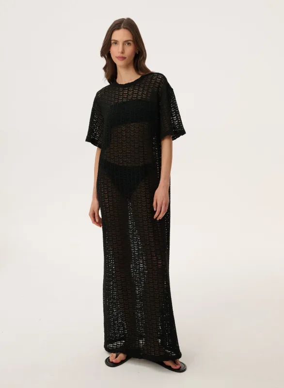 Sukienka z siateczkowej dzianiny w kolorze czarnym - Davis maxi made by Le Brand