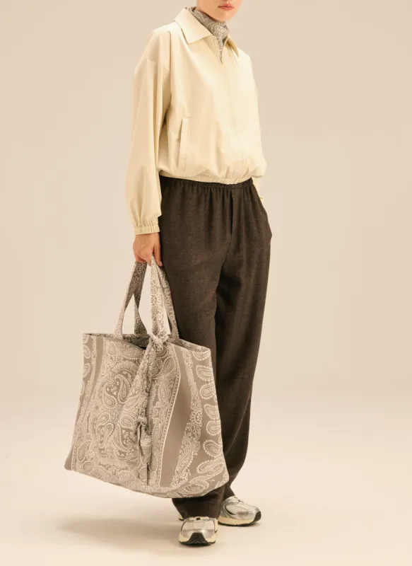 Torba typu shopper z bawełny w kolorze szarym z printem - Capri sold by Le Brand