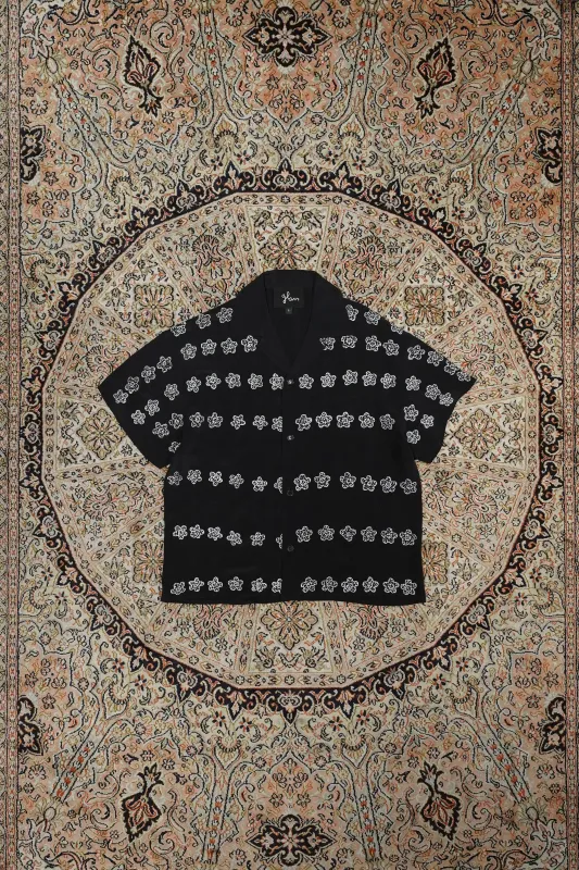 Glass Cypress Black SS Silk Flower Bowling Shirt (Black) made by CEDARWOOD