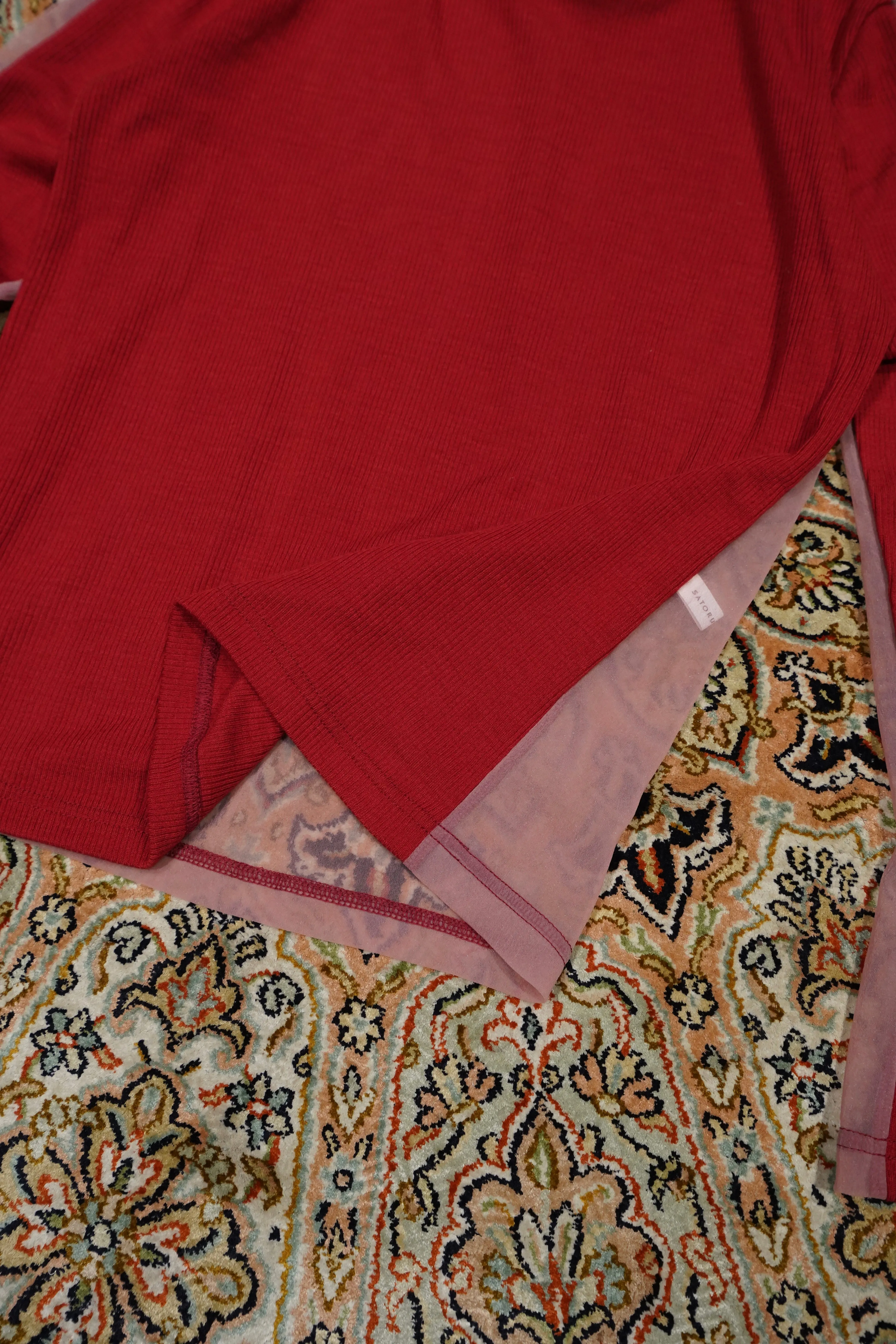 SATORU SASAKI BI-COLOR HIGH-NECKED SEE-THROUGH TOP (RED) sold by CEDARWOOD product image thumbnail 4