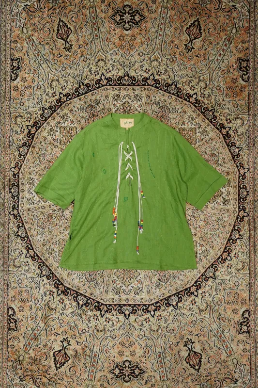 Glass Cypress Washed Linen Tunic in Cactus (Cactus) made by CEDARWOOD