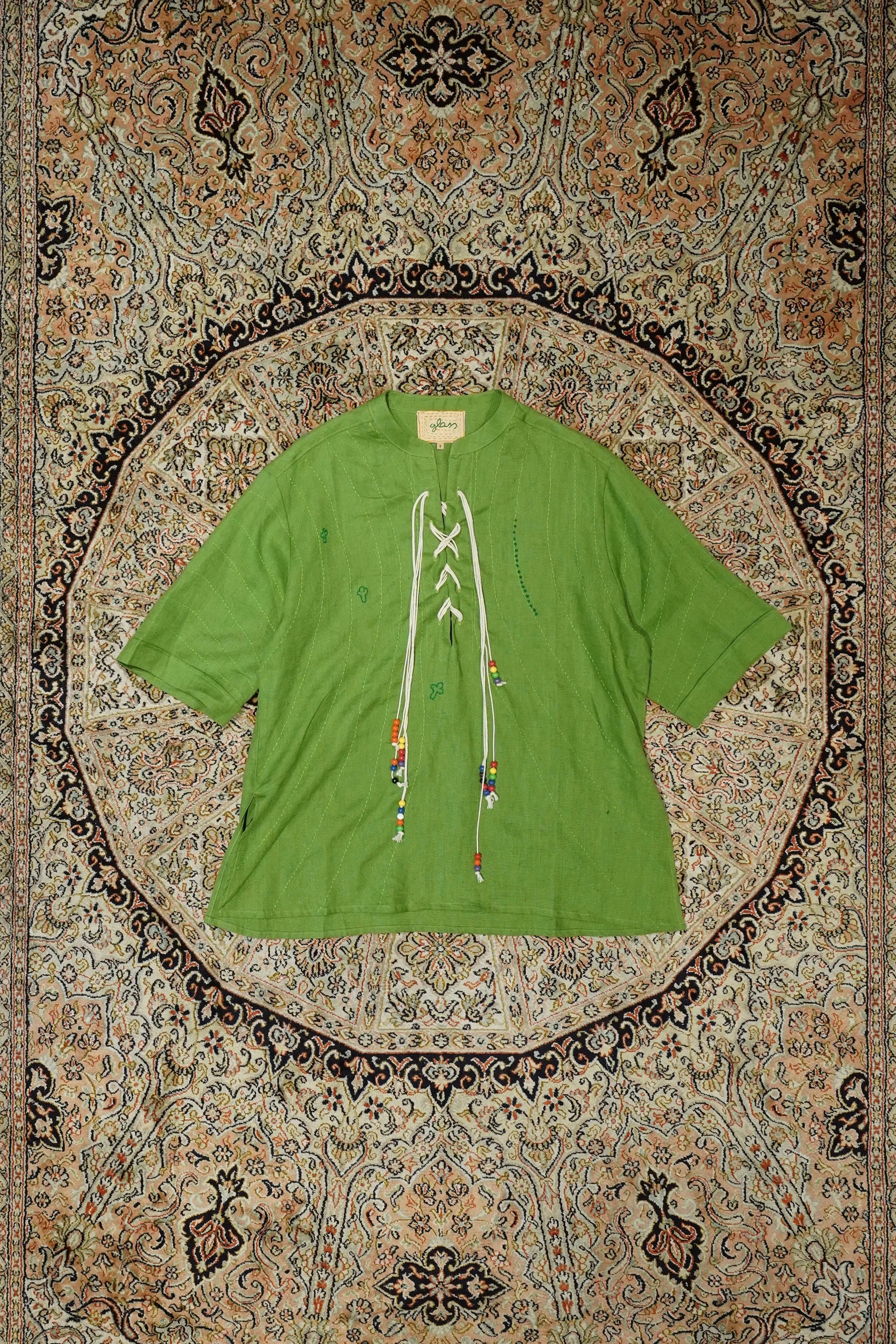 Glass Cypress Washed Linen Tunic in Cactus (Cactus) sold by CEDARWOOD