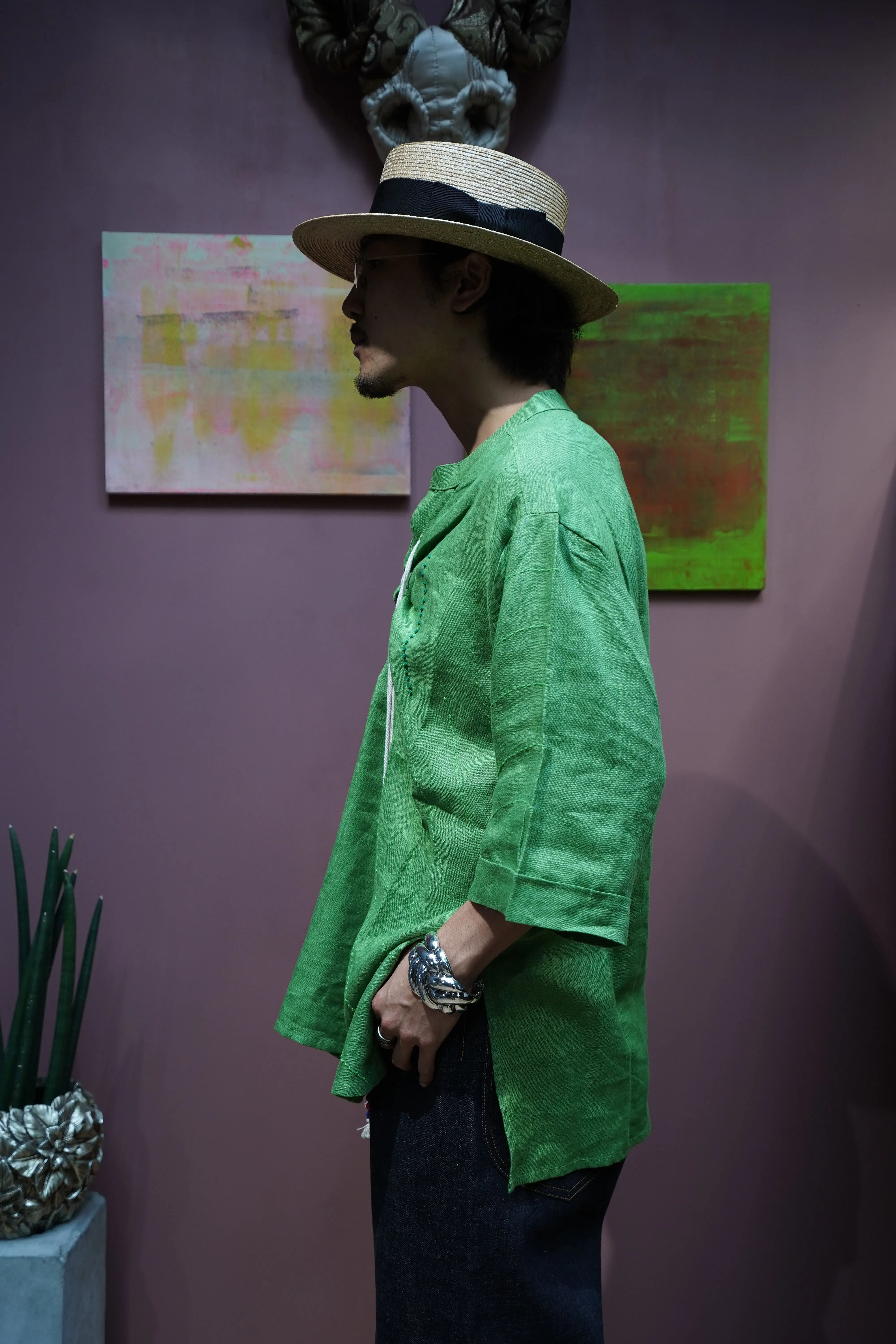 Glass Cypress Washed Linen Tunic in Cactus (Cactus) sold by CEDARWOOD product image thumbnail 3
