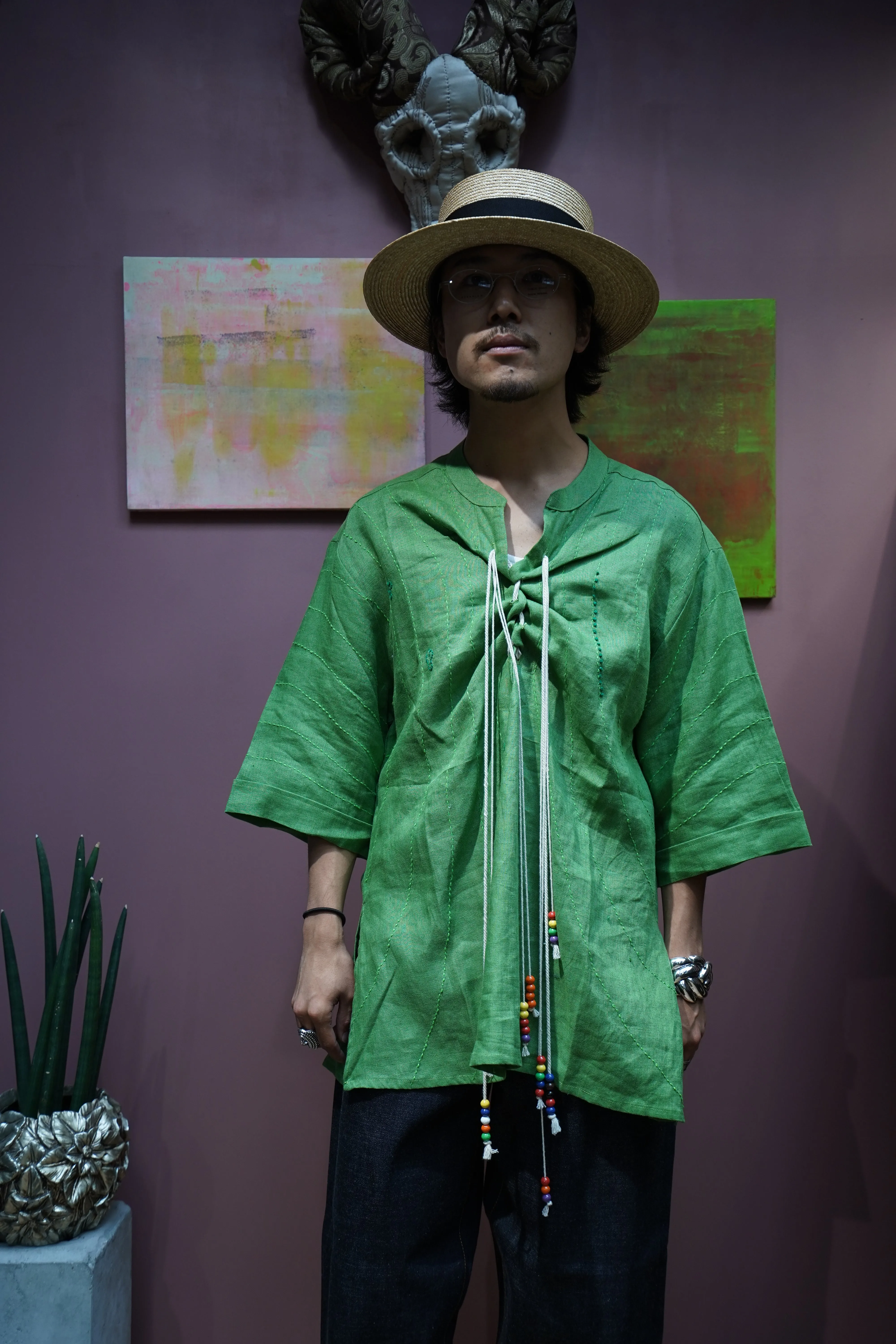Glass Cypress Washed Linen Tunic in Cactus (Cactus) sold by CEDARWOOD product image thumbnail 2