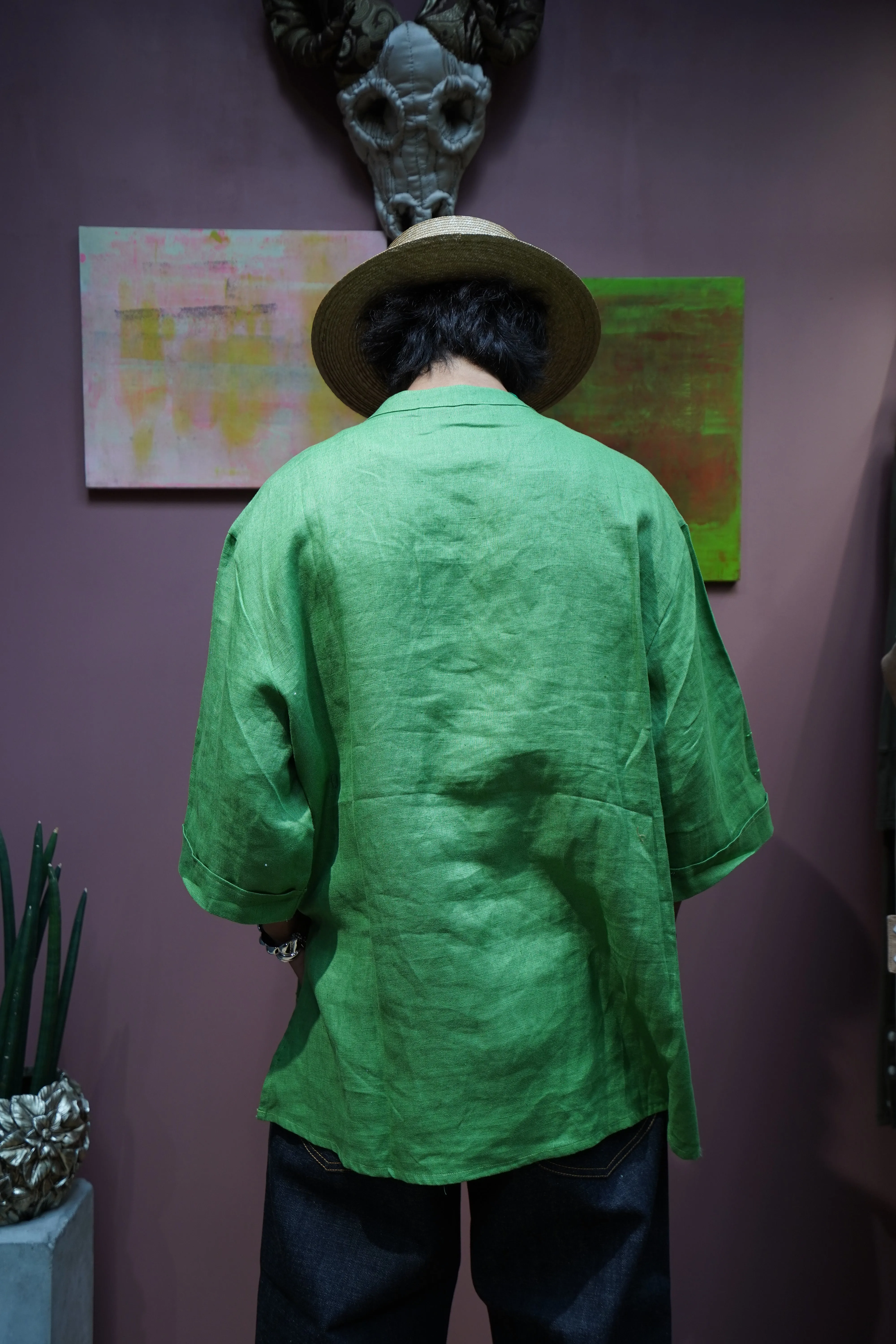 Glass Cypress Washed Linen Tunic in Cactus (Cactus) sold by CEDARWOOD product image thumbnail 4
