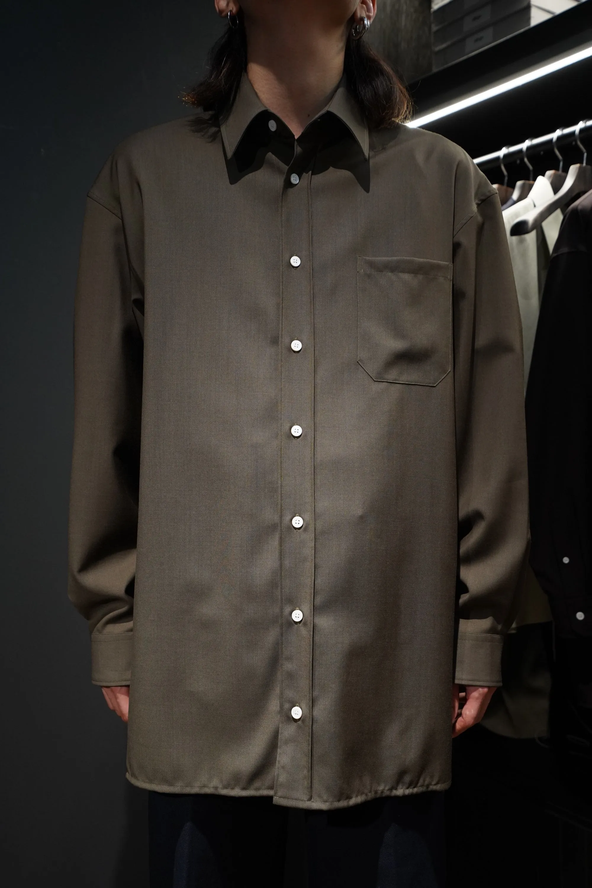 UNIFORME OVERSIZED COOL WOOL SHIRT (DARK KHAKI) sold by CEDARWOOD product image thumbnail 2