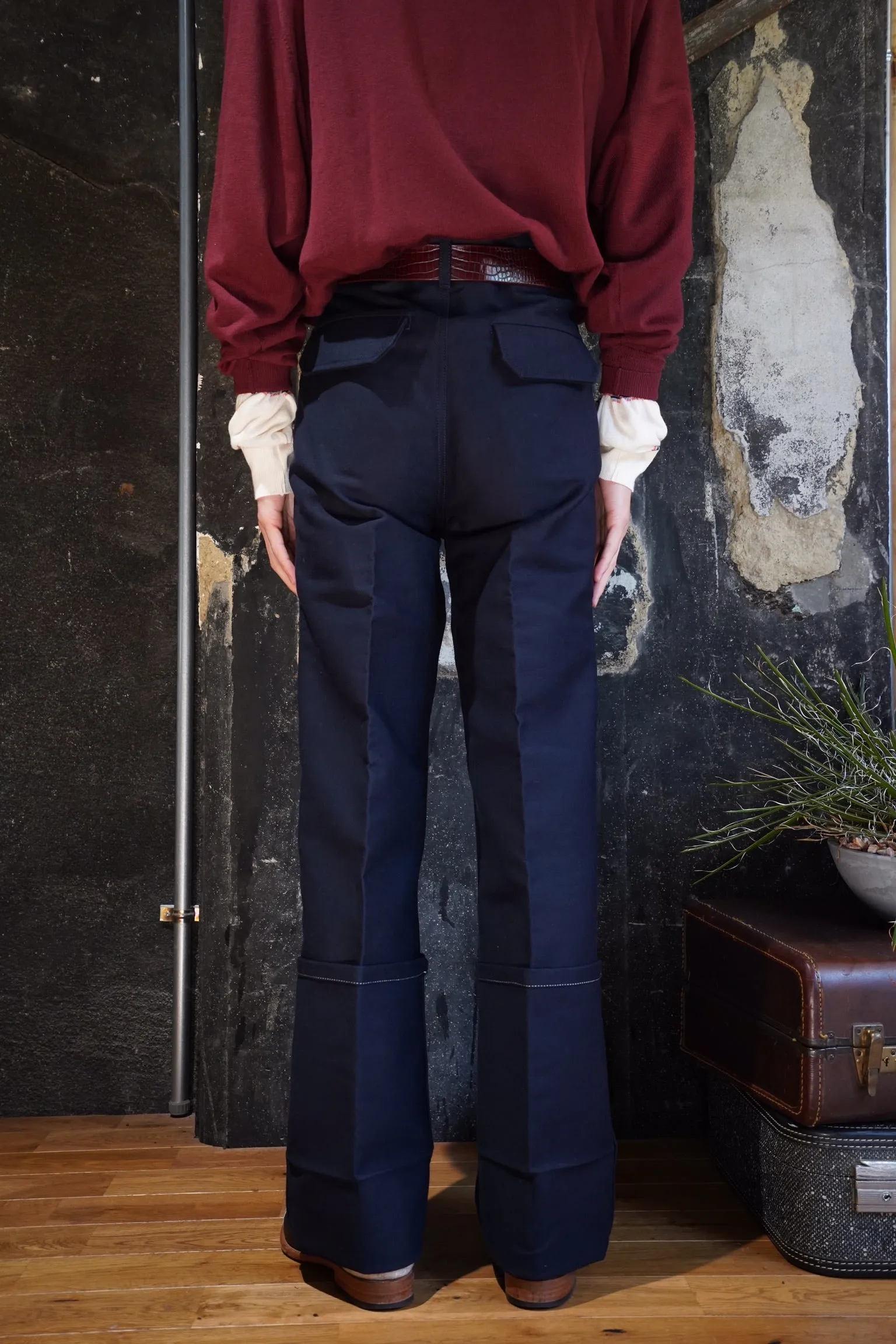 UNIFORME DEEP CUFFS WIDE CHINO TROUSERS (NAVY) sold by CEDARWOOD product image thumbnail 5