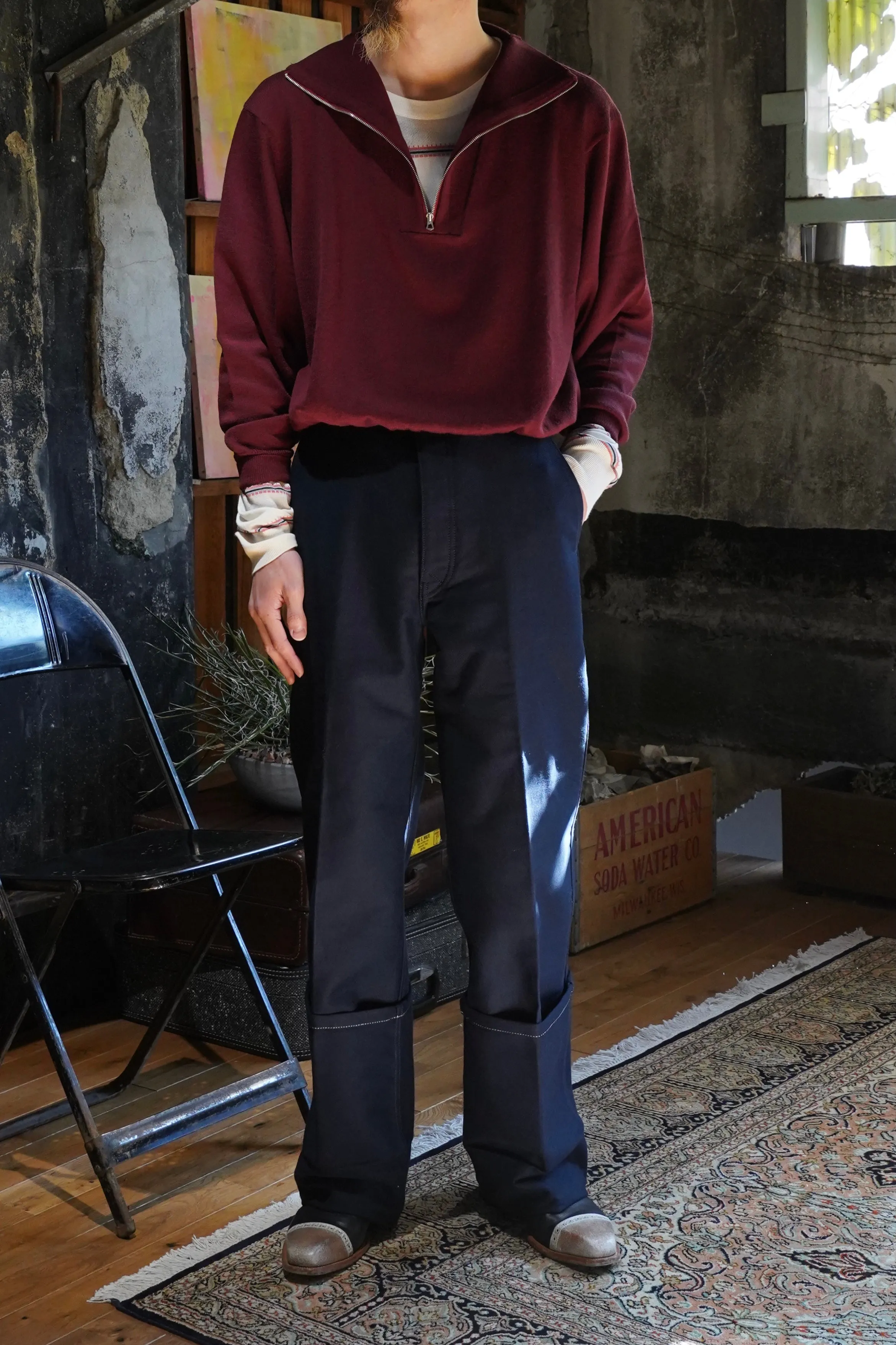 UNIFORME DEEP CUFFS WIDE CHINO TROUSERS (NAVY) sold by CEDARWOOD product image thumbnail 2