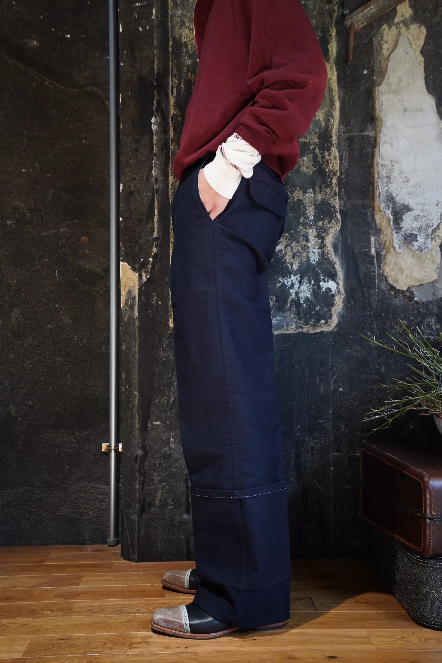 UNIFORME DEEP CUFFS WIDE CHINO TROUSERS (NAVY) sold by CEDARWOOD product image thumbnail 4