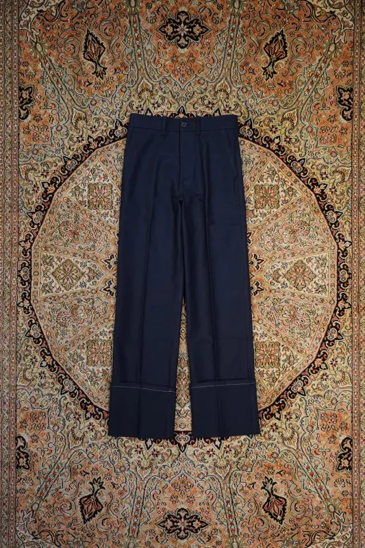 UNIFORME DEEP CUFFS WIDE CHINO TROUSERS (NAVY) made by CEDARWOOD