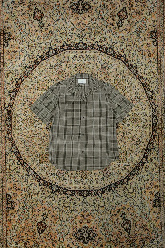 SUGARHILL LINEN OPEN-COLLAR HALF SLEEVE SHIRT (GRAY PLAID) made by CEDARWOOD