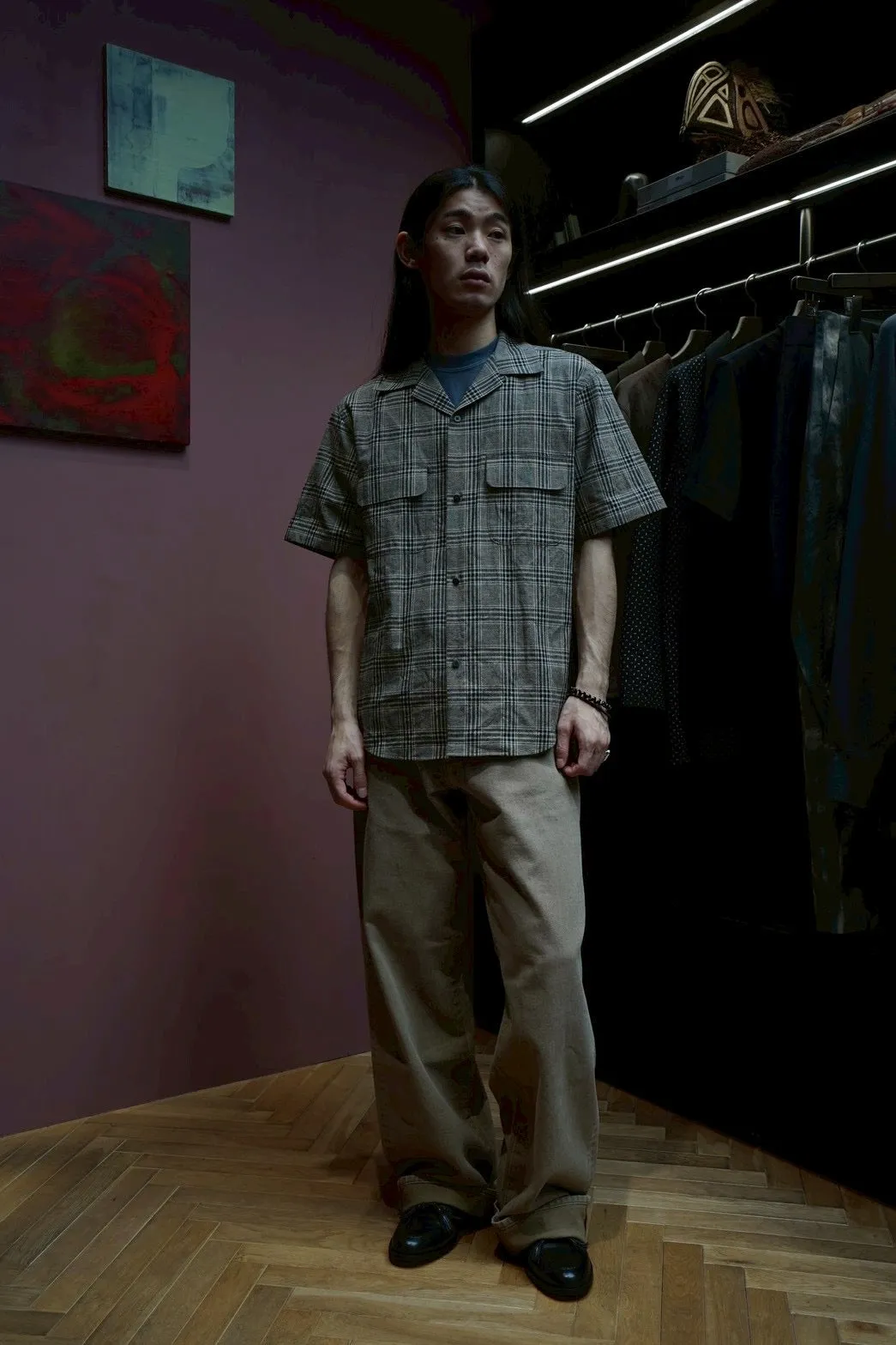 SUGARHILL LINEN OPEN-COLLAR HALF SLEEVE SHIRT (GRAY PLAID) sold by CEDARWOOD product image thumbnail 2