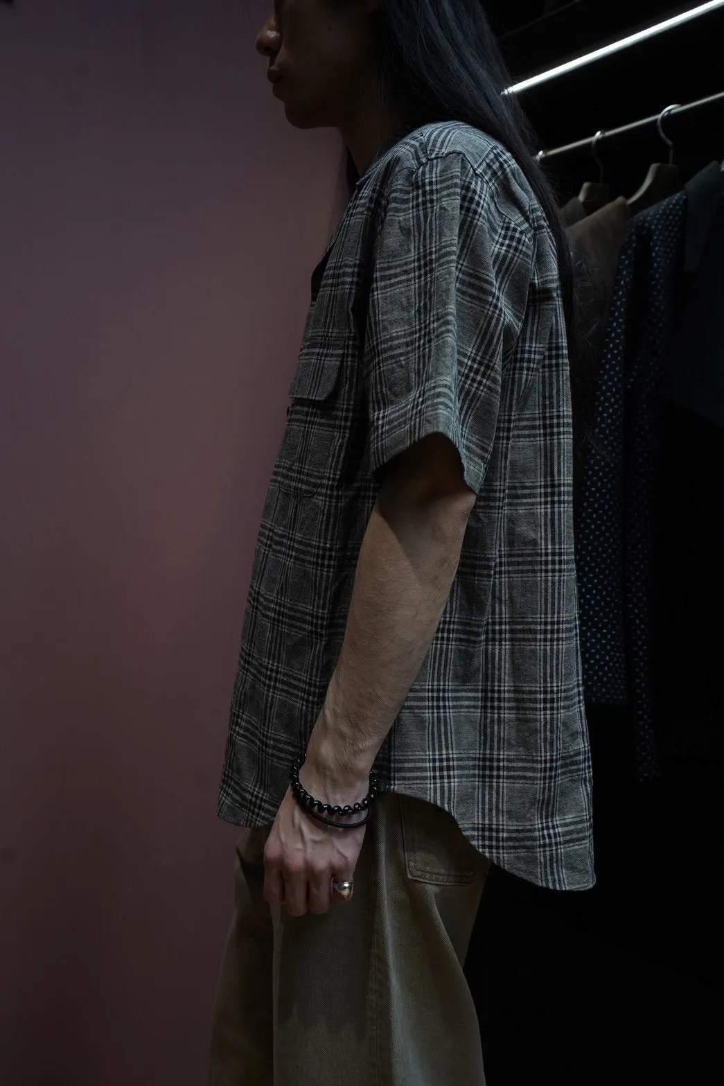 SUGARHILL LINEN OPEN-COLLAR HALF SLEEVE SHIRT (GRAY PLAID) sold by CEDARWOOD product image thumbnail 5