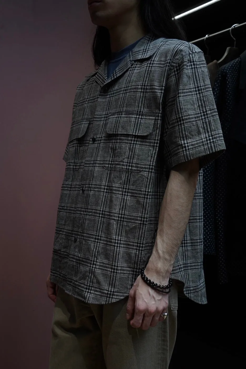 SUGARHILL LINEN OPEN-COLLAR HALF SLEEVE SHIRT (GRAY PLAID) sold by CEDARWOOD product image thumbnail 4