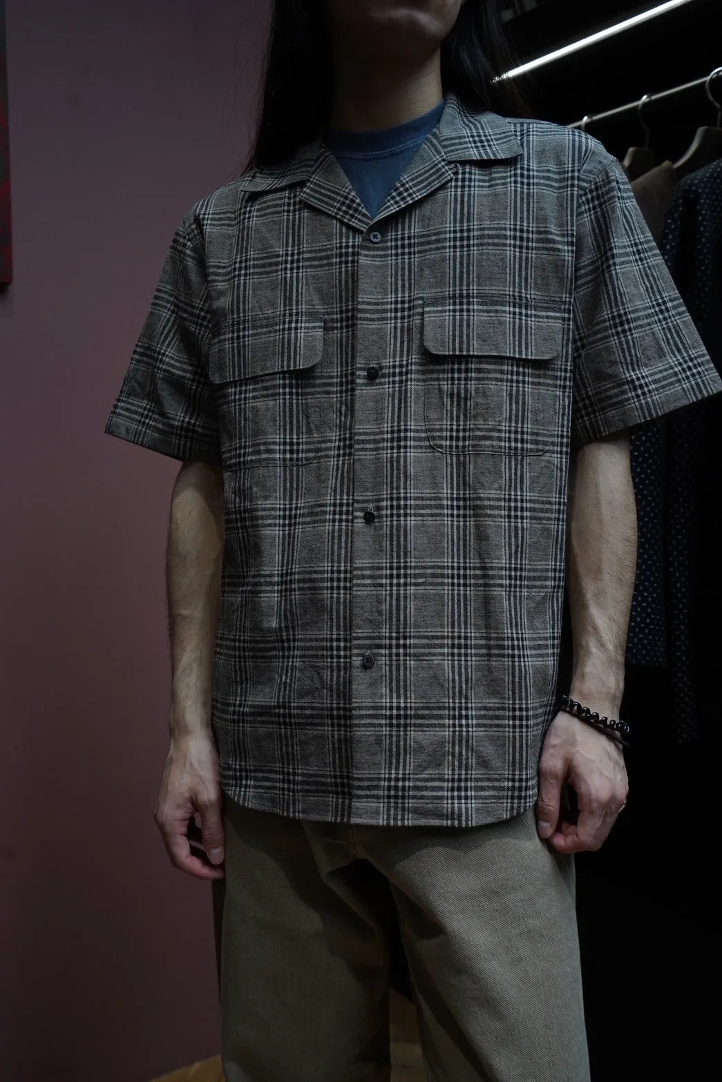 SUGARHILL LINEN OPEN-COLLAR HALF SLEEVE SHIRT (GRAY PLAID) sold by CEDARWOOD product image thumbnail 3