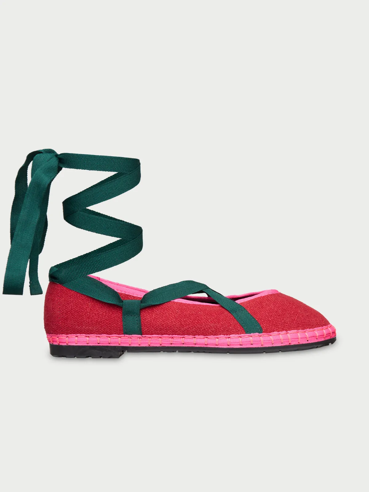 Ribbon Linen Cherry & Green sold by Flabelus