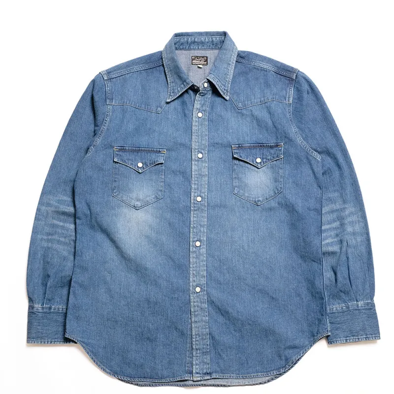 BURGUS PLUS - 8oz Denim Western Shirt - Mid Used - HBP-301WS-MU made by Burgus Plus