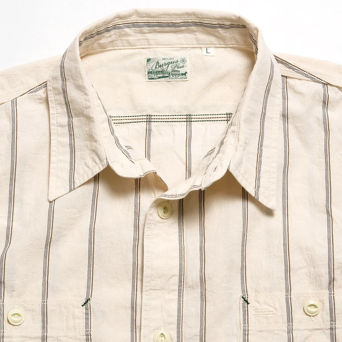 BURGUS PLUS - Stripe Chambray Work Shirt - Wide Silhouette - HBP-300CHWD-ST7 sold by Burgus Plus product image thumbnail 3