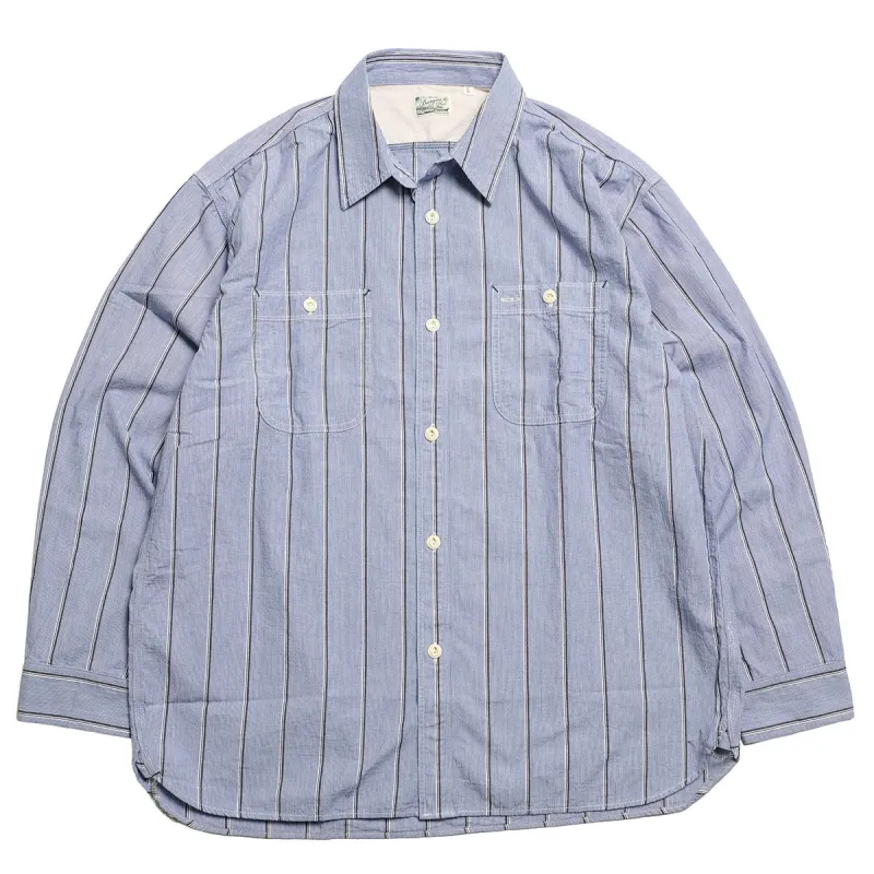BURGUS PLUS - Stripe Chambray Work Shirt - Wide Silhouette - HBP-300CHWD-ST8 made by Burgus Plus