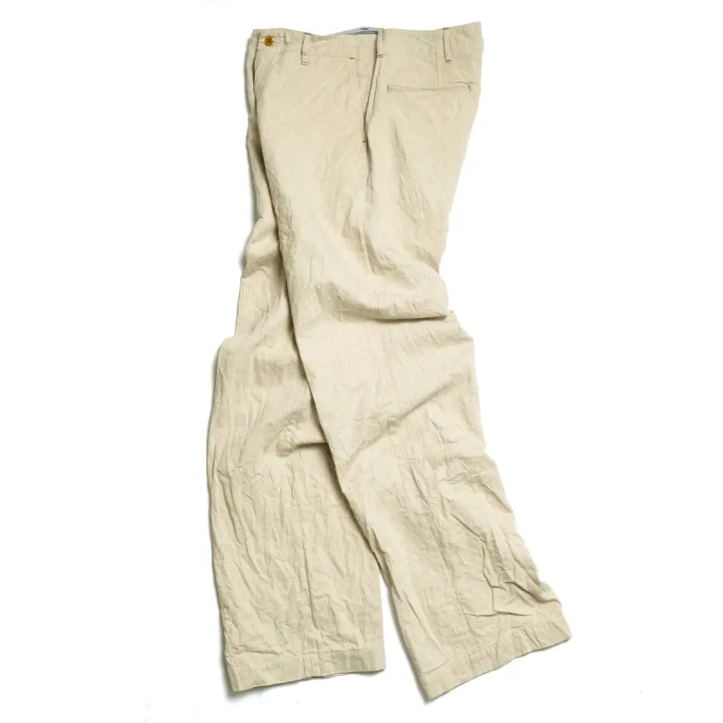 BURGUS PLUS - Lot.402Z - Military Trousers - Ecru Linen / Cotton Selvedge Denim - 402Z-11-OFW made by Burgus Plus