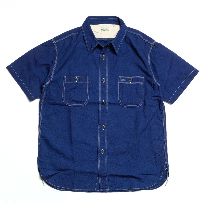 BURGUS PLUS - S/S Indigo × Indigo Chambray Work Shirt - HBP-300CHBS made by Burgus Plus