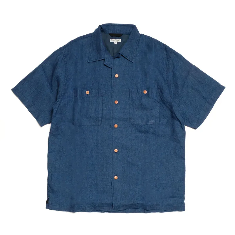 BURGUS PLUS - Indigo Open Collar Linen S/S Shirt - BP26504 made by Burgus Plus