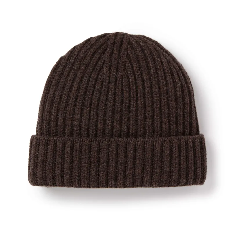 Chocolate Ribbed Cashmere Beanie - New sold by Emma Willis